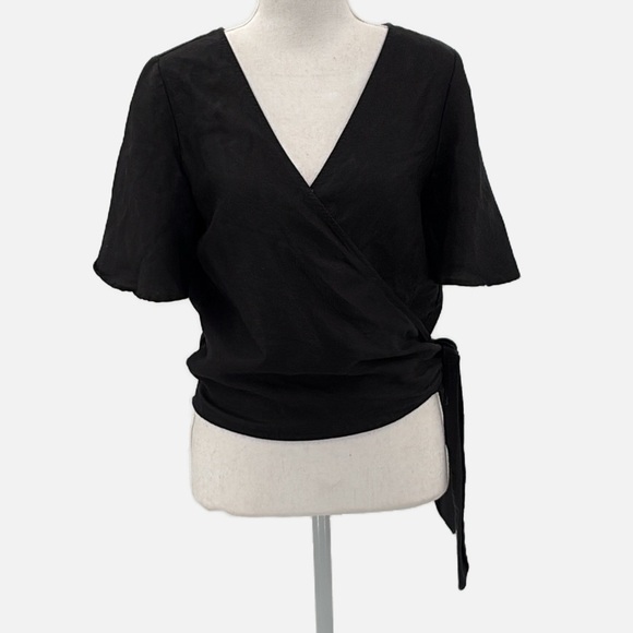 Vetta Capsule Convertible Wrap Flutter Sleeve Top Tencel & Linen in Black -  XS - Picture 3 of 7